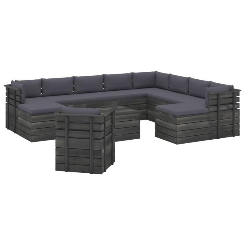 vidaXL Set Divani da Giardino Pallet 12 pz con Cuscini Massello Pino vidaXL Set Divani da Giardino Pallet 12 pz con Cuscini Massello Pino