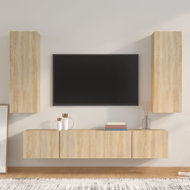 Set di Mobili Porta TV 4 pz Rovere Sonoma in Legno Multistrato Set di Mobili Porta TV 4 pz Rovere Sonoma in Legno Multistrato