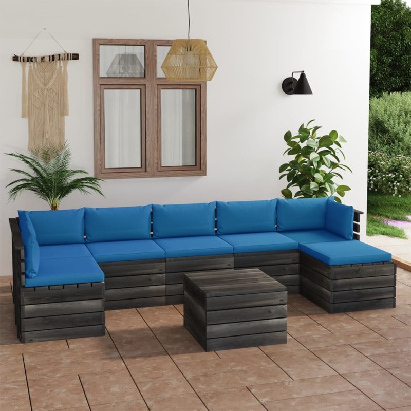 vidaXL Set Divani da Giardino su Pallet 8 pz con Cuscini Massello Pino vidaXL Set Divani da Giardino su Pallet 8 pz con Cuscini Massello Pino