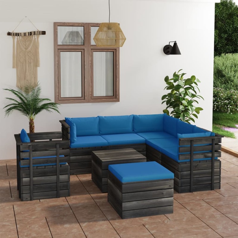 vidaXL Set Divani da Giardino su Pallet 8 pz con Cuscini Massello Pino vidaXL Set Divani da Giardino su Pallet 8 pz con Cuscini Massello Pino