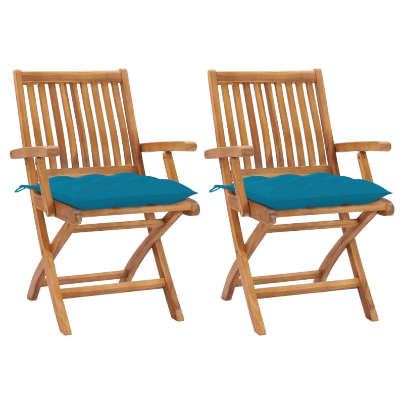 vidaXL Sedie da Giardino 2 pz con Cuscini Azzurro in Massello di Teak vidaXL Sedie da Giardino 2 pz con Cuscini Azzurro in Massello di Teak