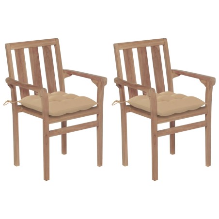 vidaXL Sedie da Giardino 2 pz con Cuscini Beige in Teak Massello