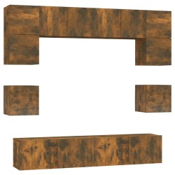 Set Mobili Porta TV 8pz Rovere Fumo in Legno Multistrato