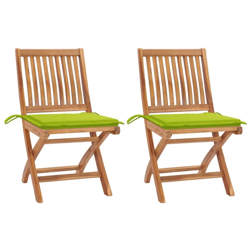 vidaXL Sedie Giardino 2 pz e Cuscini Verde Brillante Massello di Teak vidaXL Sedie Giardino 2 pz e Cuscini Verde Brillante Massello di Teak