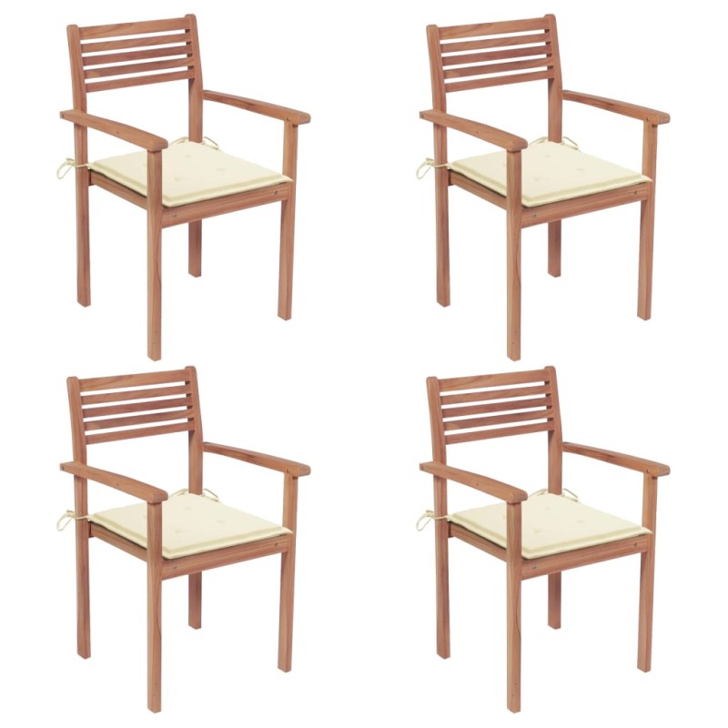 vidaXL Sedie Giardino 4 pz con Cuscini Crema in Massello di Teak vidaXL Sedie Giardino 4 pz con Cuscini Crema in Massello di Teak