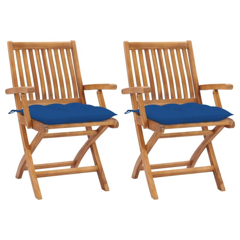 vidaXL Sedie da Giardino 2 pz con Cuscini Blu in Massello di Teak vidaXL Sedie da Giardino 2 pz con Cuscini Blu in Massello di Teak