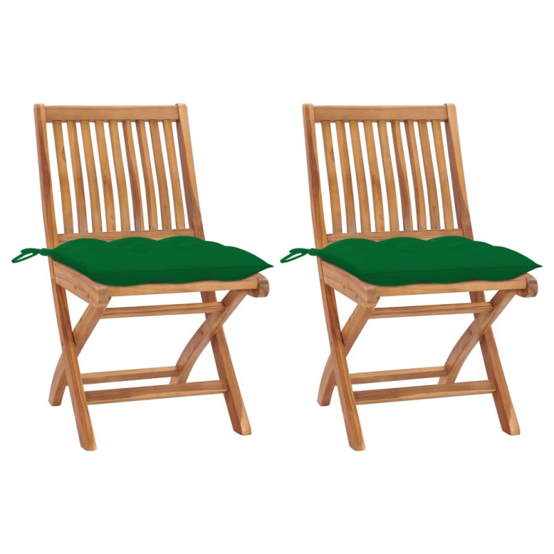 vidaXL Sedie da Giardino 2 pz con Cuscini Verdi in Massello di Teak vidaXL Sedie da Giardino 2 pz con Cuscini Verdi in Massello di Teak
