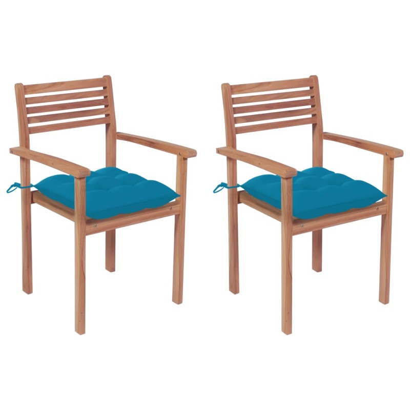 vidaXL Sedie da Giardino 2 pz con Cuscini Azzurro in Massello di Teak vidaXL Sedie da Giardino 2 pz con Cuscini Azzurro in Massello di Teak