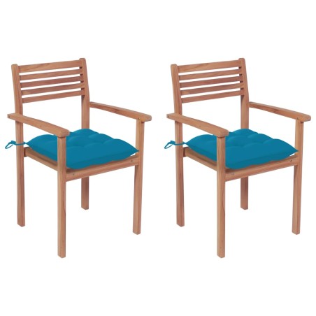 vidaXL Sedie da Giardino 2 pz con Cuscini Azzurro in Massello di Teak