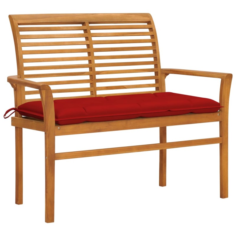vidaXL Panca da Giardino con Cuscino Rosso 112 cm in Legno di Teak vidaXL Panca da Giardino con Cuscino Rosso 112 cm in Legno di Teak