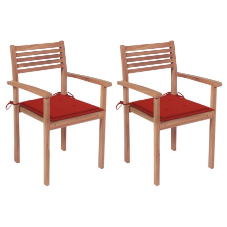 vidaXL Sedie da Giardino 2 pz con Cuscini Rossi Massello di Teak