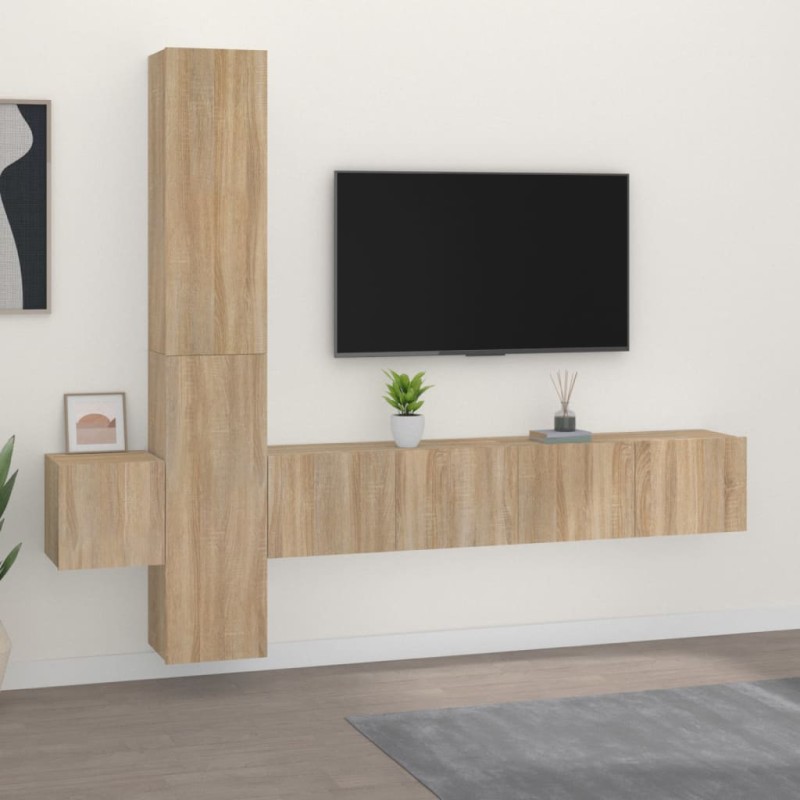 Set di Mobili Porta TV 5 pz Rovere Sonoma in Legno Multistrato Set di Mobili Porta TV 5 pz Rovere Sonoma in Legno Multistrato