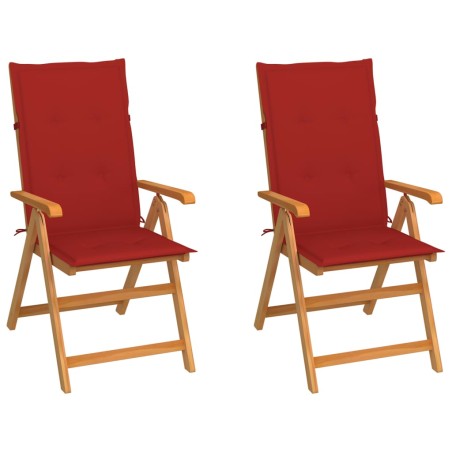 vidaXL Sedie da Giardino 2 pz con Cuscini Rossi in Massello di Teak
