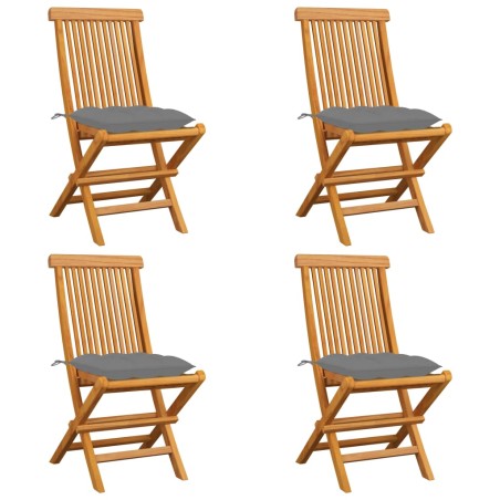vidaXL Sedie da Giardino con Cuscini Grigi 4 pz Massello di Teak