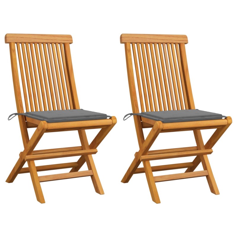 vidaXL Sedie da Giardino con Cuscini Grigi 2 pz in Massello di Teak vidaXL Sedie da Giardino con Cuscini Grigi 2 pz in Massello di Teak