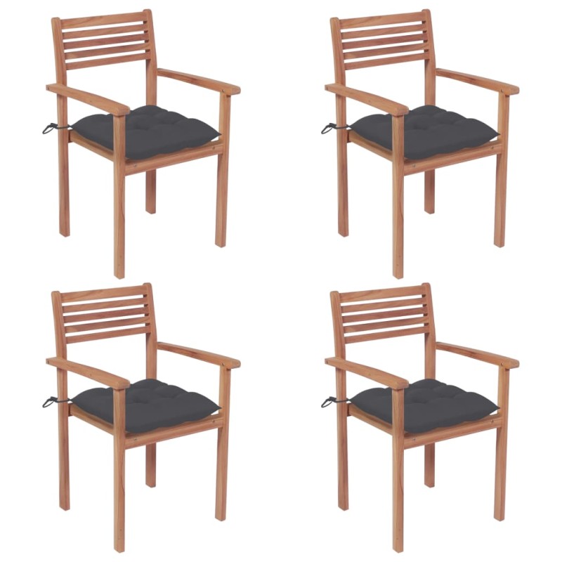 vidaXL Sedie da Giardino 4 pz con Cuscini Antracite Massello di Teak vidaXL Sedie da Giardino 4 pz con Cuscini Antracite Massello di Teak