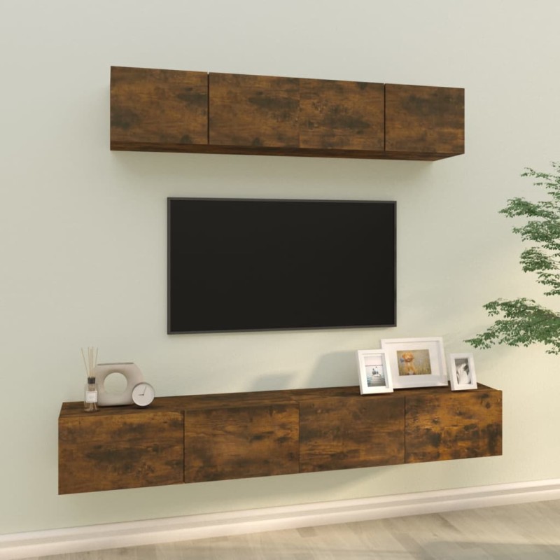 Set di Mobili Porta TV 4 pz Rovere Fumo in Legno Multistrato Set di Mobili Porta TV 4 pz Rovere Fumo in Legno Multistrato
