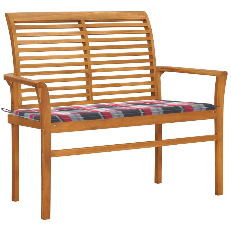 vidaXL Panca da Giardino con Cuscino Rosso a Quadri 112 cm Legno Teak vidaXL Panca da Giardino con Cuscino Rosso a Quadri 112 cm Legno Teak