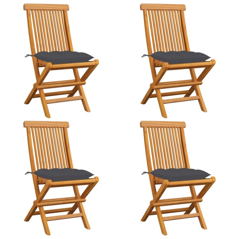 vidaXL Sedie da Giardino con Cuscini Antracite 4 pz Massello di Teak vidaXL Sedie da Giardino con Cuscini Antracite 4 pz Massello di Teak