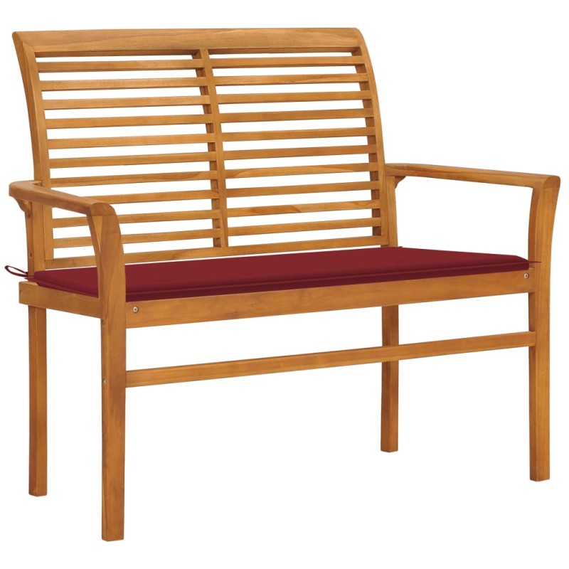 vidaXL Panca da Giardino con Cuscino Rosso Vino 112 cm Legno di Teak vidaXL Panca da Giardino con Cuscino Rosso Vino 112 cm Legno di Teak
