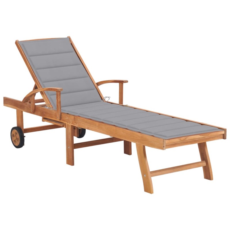 vidaXL Lettino Prendisole con Tavolo e Cuscino Antracite Legno di Teak vidaXL Lettino Prendisole con Tavolo e Cuscino Antracite Legno di Teak