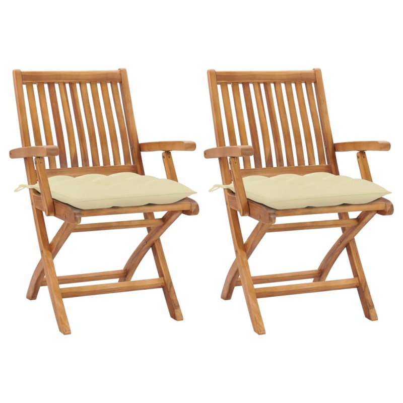 vidaXL Sedie da Giardino 2 pz Cuscini Bianco Crema in Massello di Teak vidaXL Sedie da Giardino 2 pz Cuscini Bianco Crema in Massello di Teak