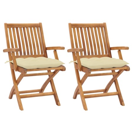 vidaXL Sedie da Giardino 2 pz Cuscini Bianco Crema in Massello di Teak