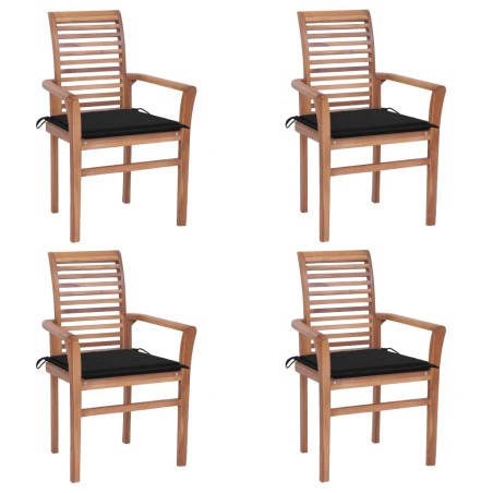 vidaXL Sedie da Pranzo 4 pz con Cuscini Neri in Massello di Teak