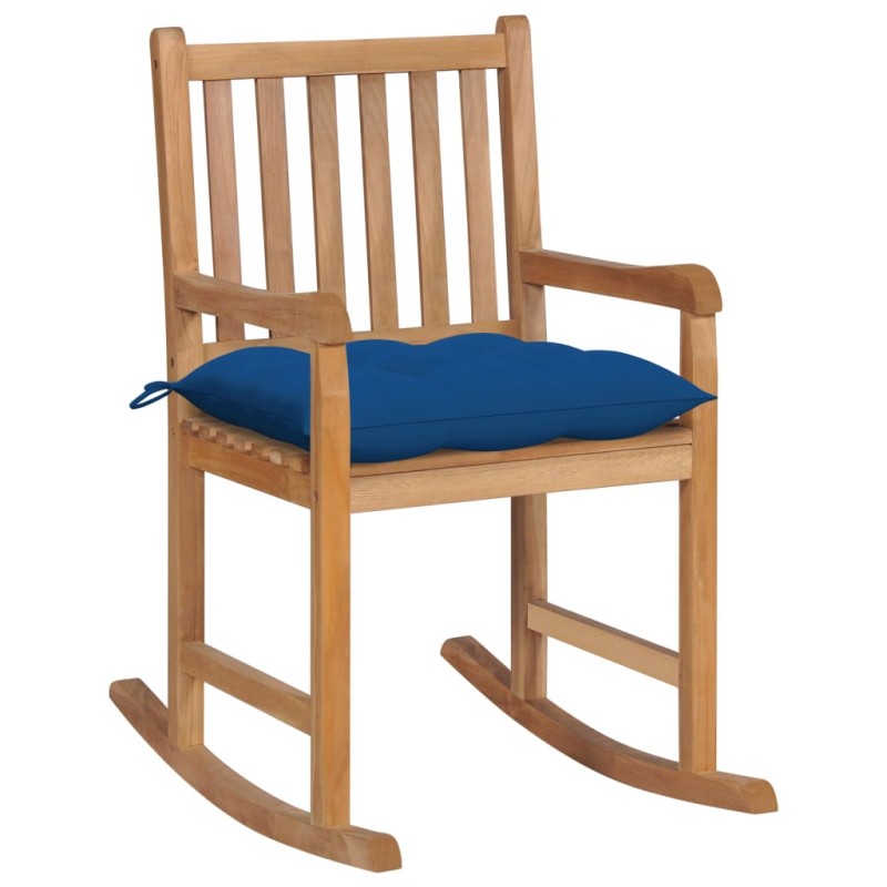 vidaXL Sedia a Dondolo con Cuscino Blu in Massello di Teak vidaXL Sedia a Dondolo con Cuscino Blu in Massello di Teak