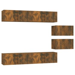 Set di Mobili Porta TV 6 pz Rovere Fumo in Legno Multistrato