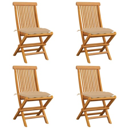 vidaXL Sedie da Giardino con Cuscini Beige 4 pz Massello di Teak