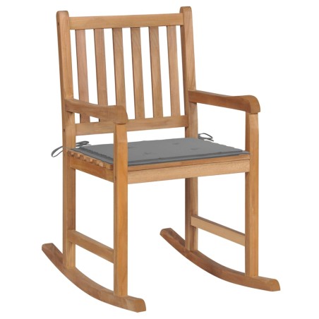 vidaXL Sedia a Dondolo con Cuscino Grigio in Legno di Teak