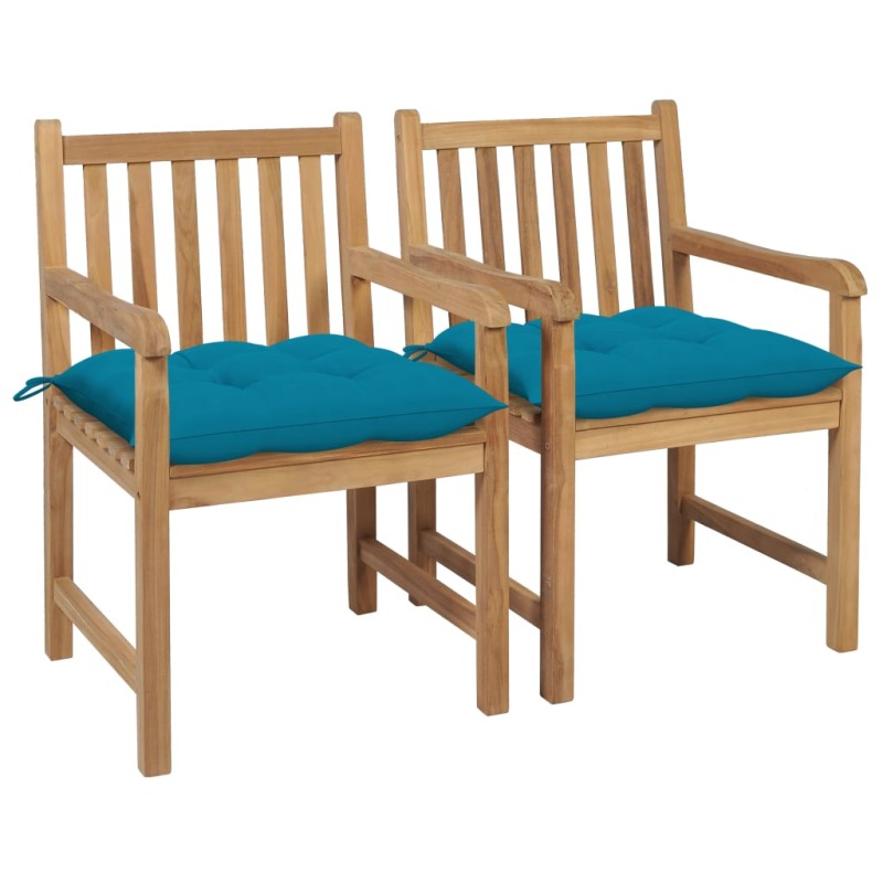 vidaXL Sedie da Giardino 2 pz con Cuscini Azzurro in Massello di Teak vidaXL Sedie da Giardino 2 pz con Cuscini Azzurro in Massello di Teak