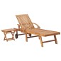 vidaXL Lettino Prendisole con Tavolo e Cuscino in Massello di Teak vidaXL Lettino Prendisole con Tavolo e Cuscino in Massello di Teak