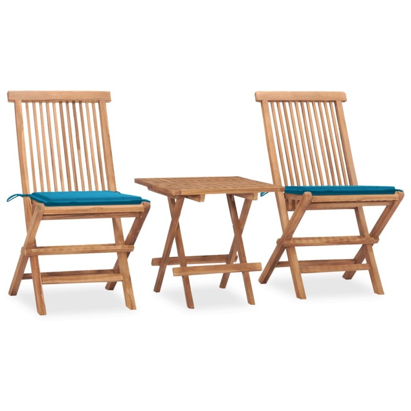 vidaXL Set da Pranzo Giardino Pieghevole 3 pz Cuscino Massello di Teak vidaXL Set da Pranzo Giardino Pieghevole 3 pz Cuscino Massello di Teak