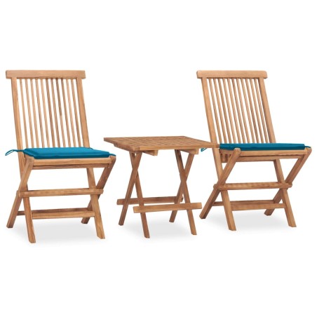 vidaXL Set da Pranzo Giardino Pieghevole 3 pz Cuscino Massello di Teak