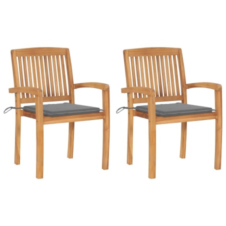 vidaXL Sedie da Giardino 2 pz con Cuscini Grigi Massello di Teak