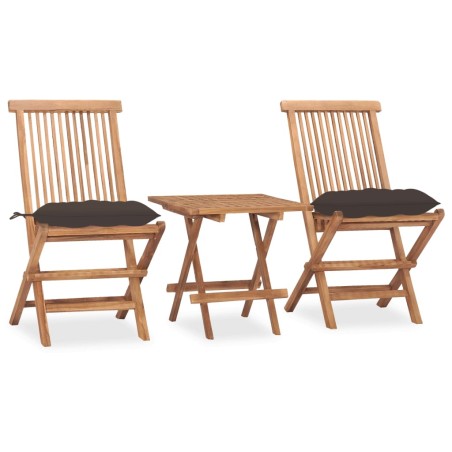 vidaXL Set da Pranzo Giardino Pieghevole 3 pz Cuscino Massello di Teak