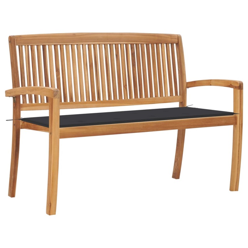 vidaXL Panchina da Giardino Impilabile e Cuscino 128,5cm Teak Massello vidaXL Panchina da Giardino Impilabile e Cuscino 128,5cm Teak Massello
