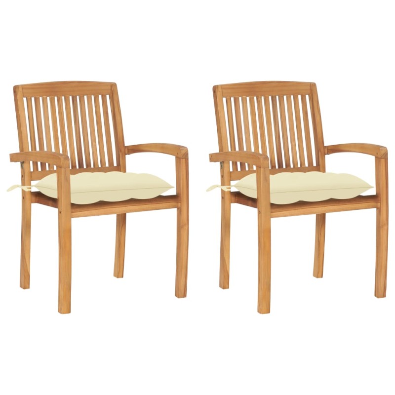 vidaXL Sedie da Giardino 2pz con Cuscini Bianco Crema in Teak Massello vidaXL Sedie da Giardino 2pz con Cuscini Bianco Crema in Teak Massello