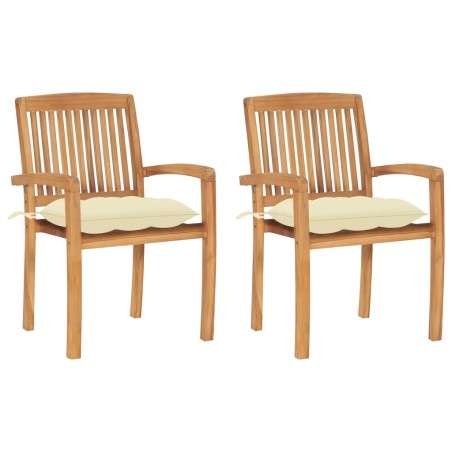 vidaXL Sedie da Giardino 2pz con Cuscini Bianco Crema in Teak Massello