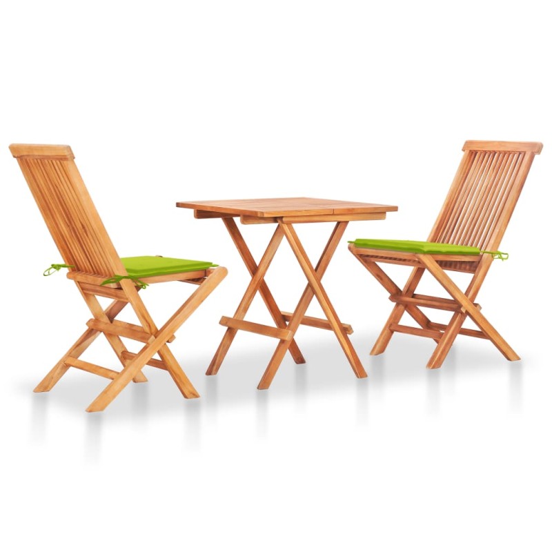 vidaXL Set da Bistrot 3 pz con Cuscini Verde Brillante Legno di Teak vidaXL Set da Bistrot 3 pz con Cuscini Verde Brillante Legno di Teak