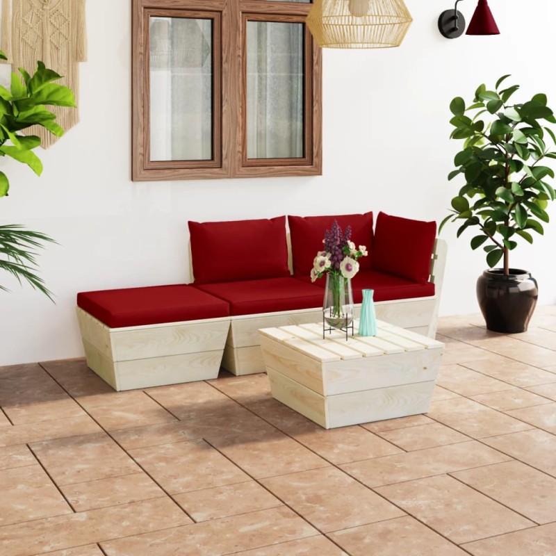 vidaXL Set Divani da Giardino su Pallet 4 pz con Cuscini Legno Abete vidaXL Set Divani da Giardino su Pallet 4 pz con Cuscini Legno Abete