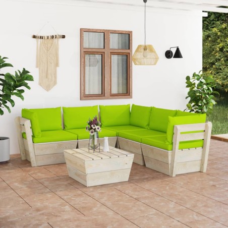 vidaXL Set Divani da Giardino su Pallet 6 pz con Cuscini Legno Abete
