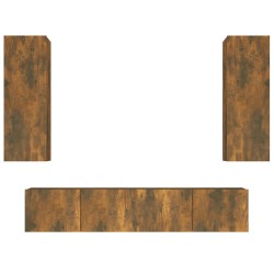 Set di Mobili Porta TV 4 pz Rovere Fumo in Legno Multistrato