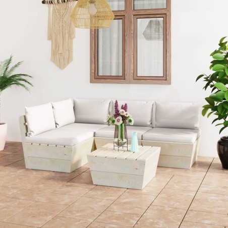 vidaXL Set Divani da Giardino su Pallet 5 pz con Cuscini Legno Abete