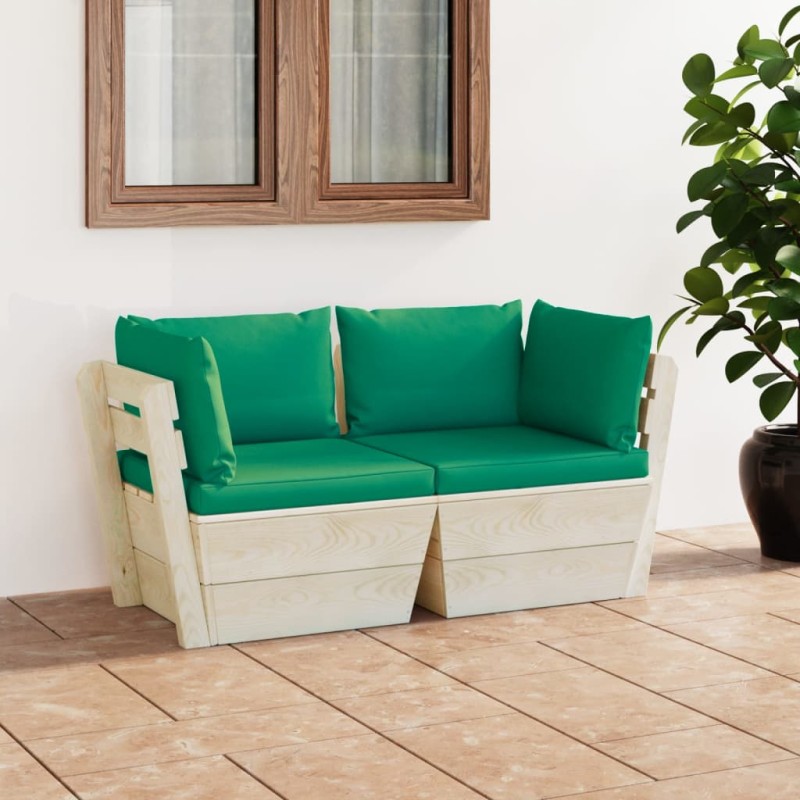 vidaXL Divano da Giardino a 2 Posti su Pallet con Cuscini Legno Abete vidaXL Divano da Giardino a 2 Posti su Pallet con Cuscini Legno Abete
