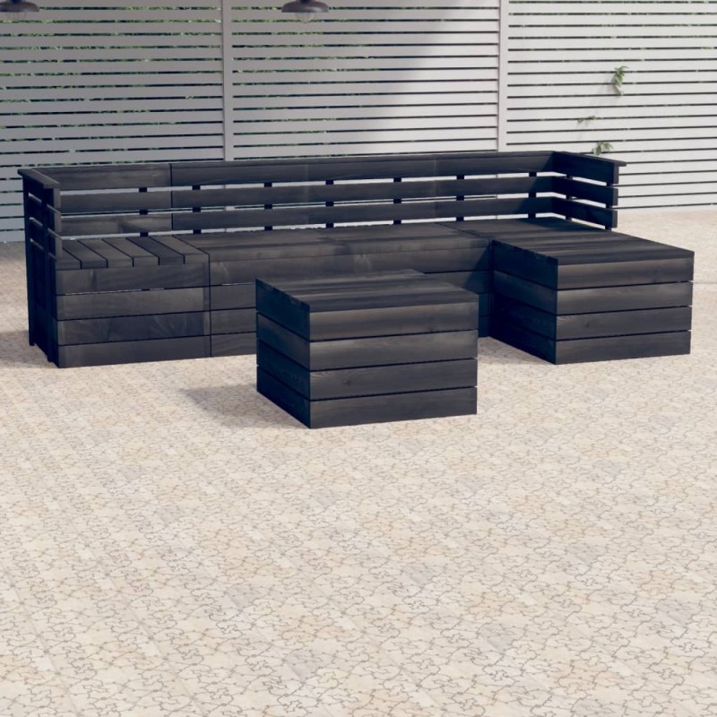 vidaXL Set Divani da Giardino su Pallet 6 pz Legno Pino Grigio Scuro vidaXL Set Divani da Giardino su Pallet 6 pz Legno Pino Grigio Scuro