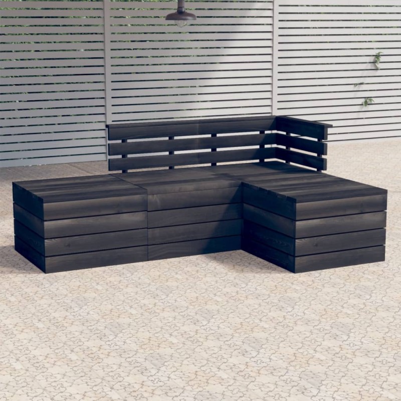 vidaXL Set Divani da Giardino su Pallet 4 pz Legno Pino Grigio Scuro