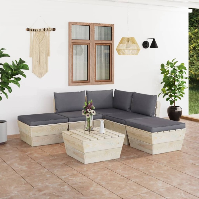 vidaXL Set Divani da Giardino su Pallet 6 pz con Cuscini Legno Abete vidaXL Set Divani da Giardino su Pallet 6 pz con Cuscini Legno Abete